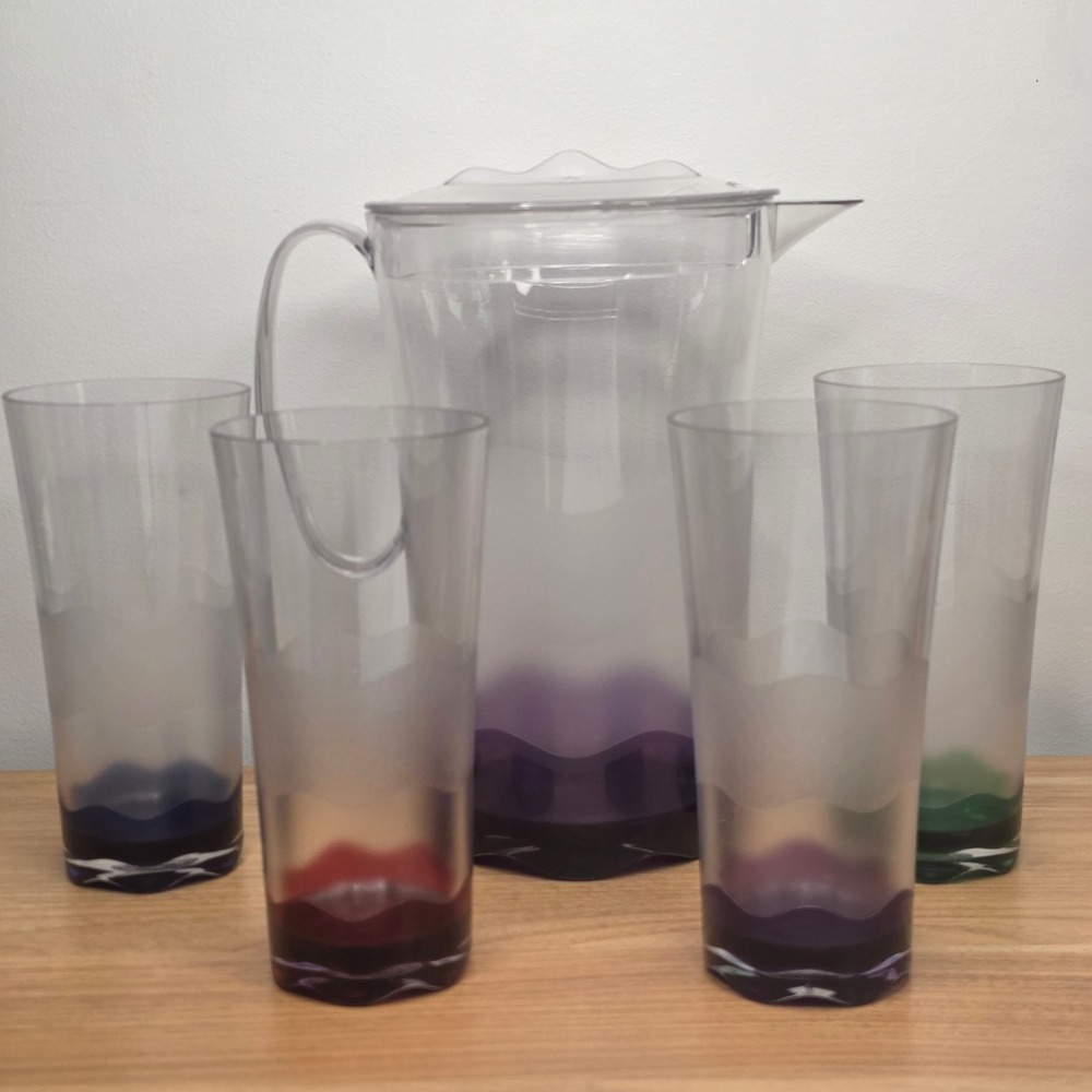 Tupperware Sheerly Elegant Illusions Jewel Tones Tumblers & Pitcher Set of 5